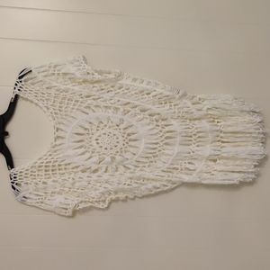 White crochet fringe top
